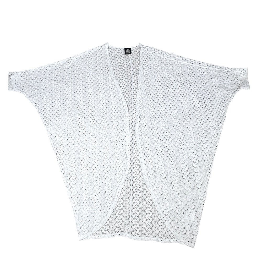 BOBEAU White Crochet Open Front Tunic Cardigan Swimsuit Cover-up Women's Size L - Picture 7 of 12